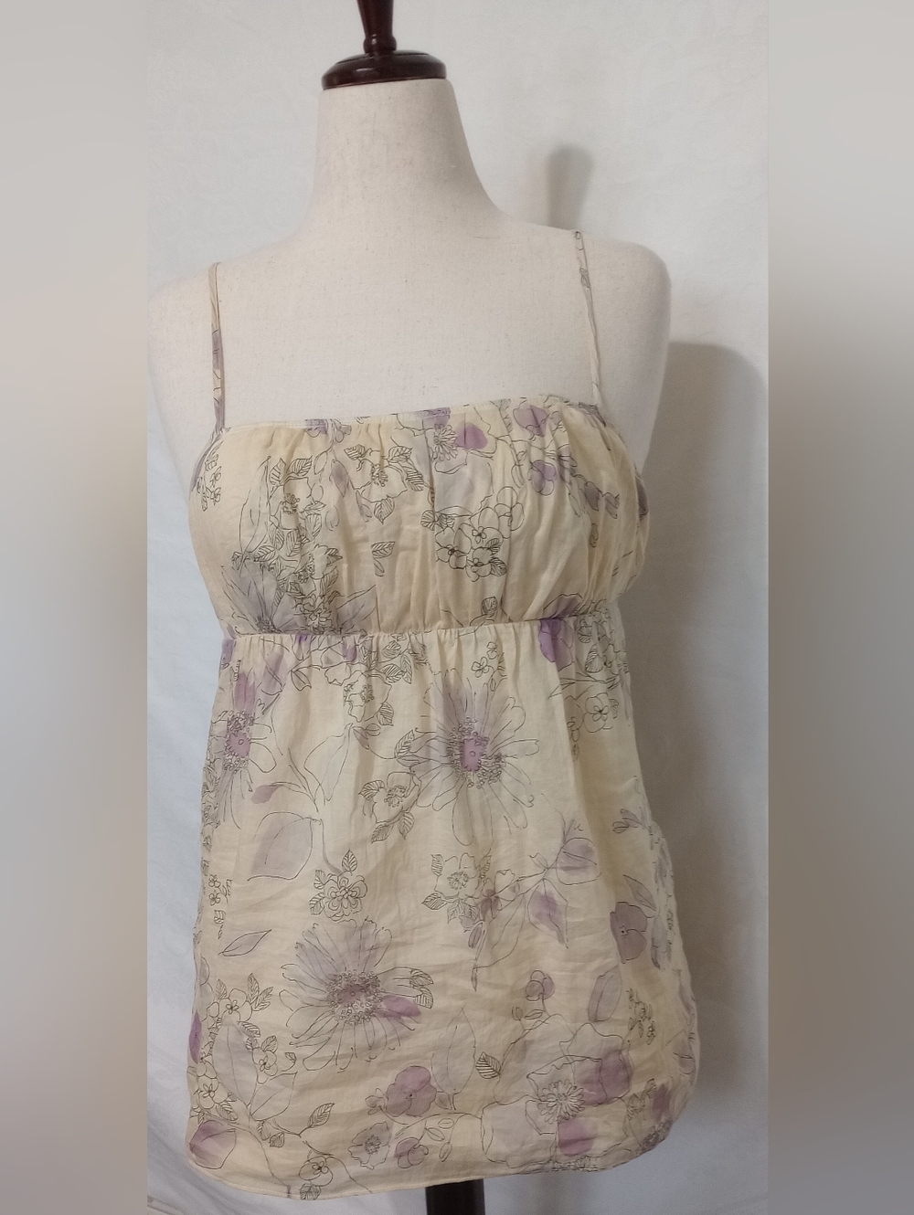 Banana Republic Cream Floral Spaghetti Strap Tank Top